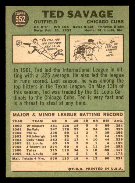 1967 Topps Baseball #552 Ted Savage Cubs EX-MT 552353