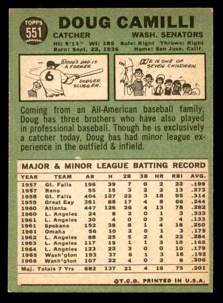 1967 Topps Baseball #551 Doug Camilli Senators EX-MT 552354