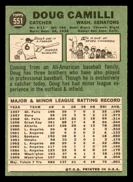 1967 Topps Baseball #551 Doug Camilli Senators EX-MT 552355