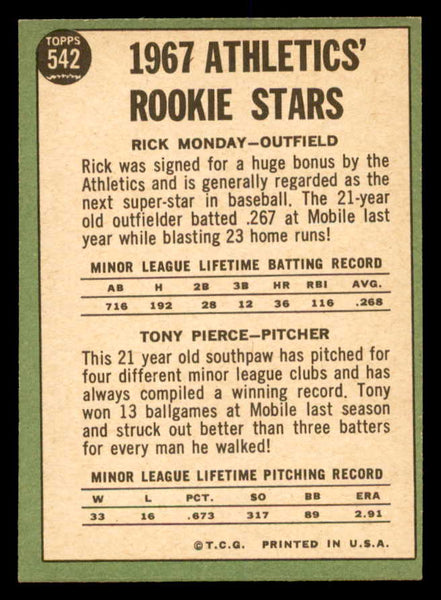 1967 Topps Baseball #542 Rick Monday A's EX-MT 552376