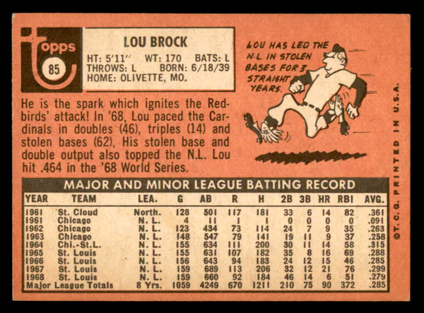 1969 Topps Baseball #085 Lou Brock Cardinals VG-EX 552383