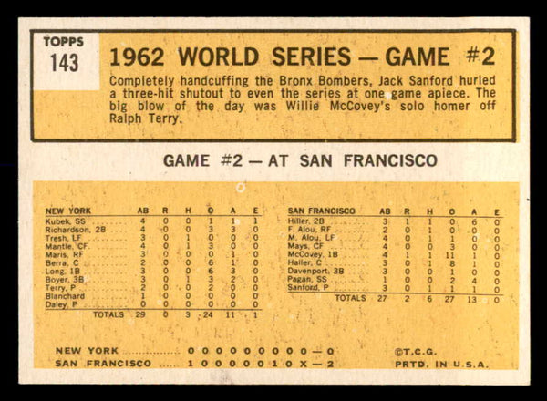 1963 Topps Baseball #143 World Series Game 2 Jack Sanford EX-MT 552403