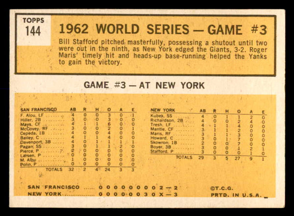 1963 Topps Baseball #144 World Series Game 3 Roger Maris EX-MT 552404
