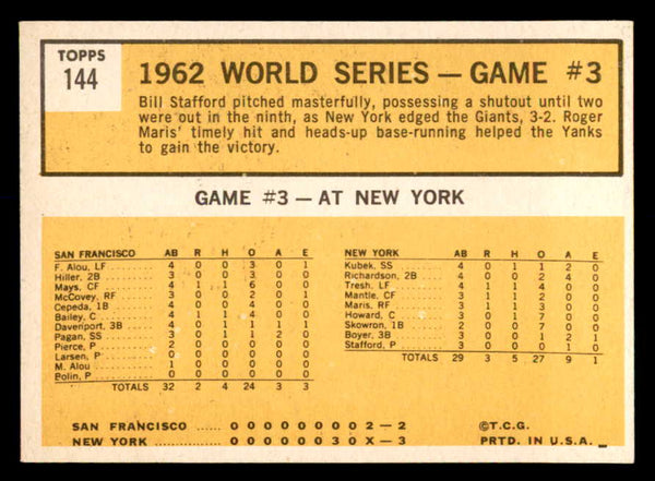 1963 Topps Baseball #144 World Series Game 3 Roger Maris EX-MT 552406