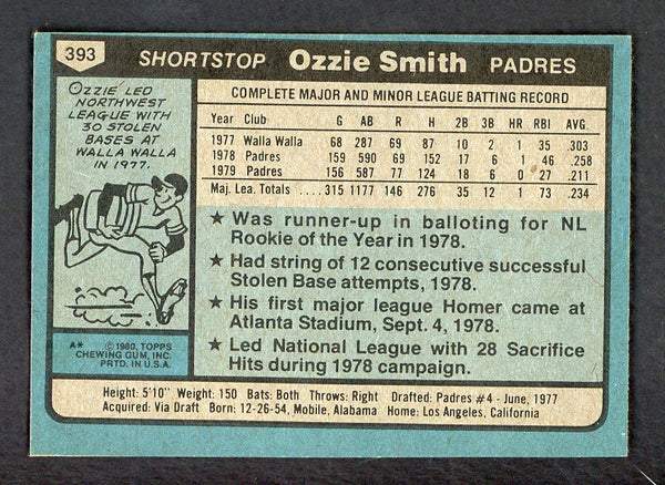 1980 Topps Baseball #393 Ozzie Smith Padres NR-MT 552429
