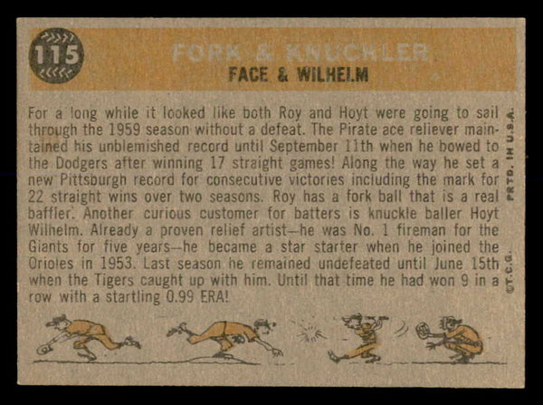 1960 Topps Baseball #115 Hoyt Wilhelm Roy Face NR-MT 552438