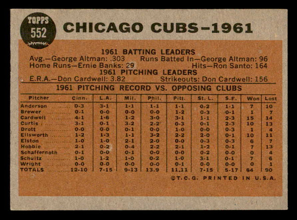 1962 Topps Baseball #552 Chicago Cubs Team EX-MT 552474