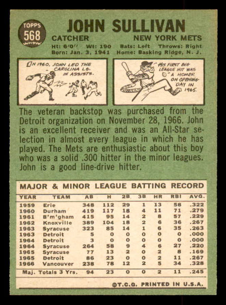 1967 Topps Baseball #568 John Sullivan Mets EX-MT 552484