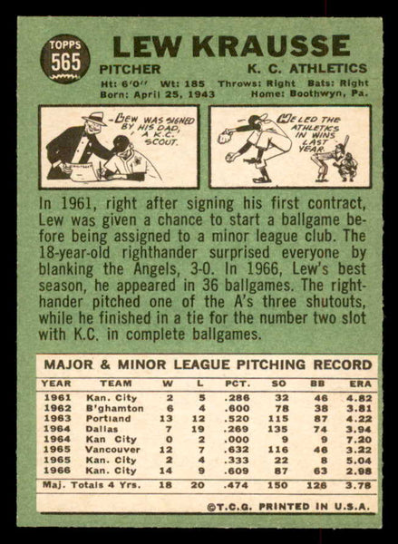 1967 Topps Baseball #565 Lew Krausse A's EX-MT 552509