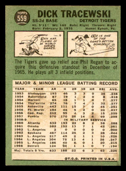1967 Topps Baseball #559 Dick Tracewski Tigers EX-MT 552515