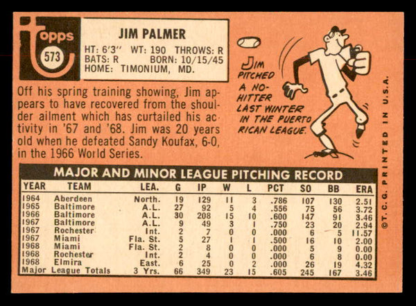 1969 Topps Baseball #573 Jim Palmer Orioles NR-MT 552536