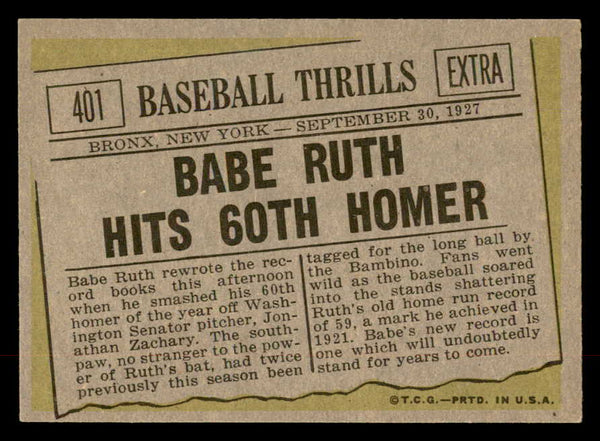 1961 Topps Baseball #401 Babe Ruth Yankees EX-MT 552547