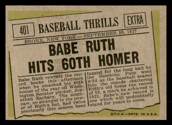 1961 Topps Baseball #401 Babe Ruth Yankees EX-MT 552548