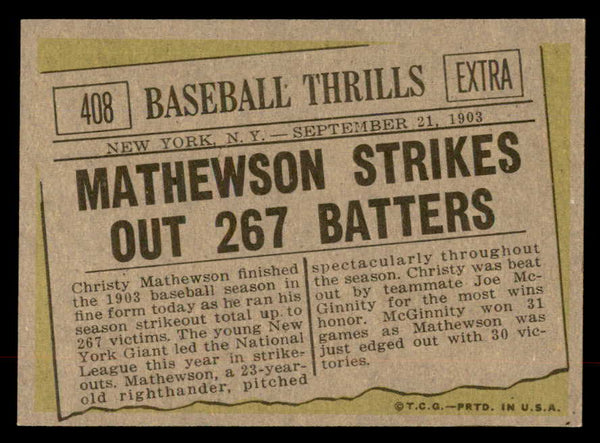 1961 Topps Baseball #408 Christy Mathewson Giants NR-MT 552551