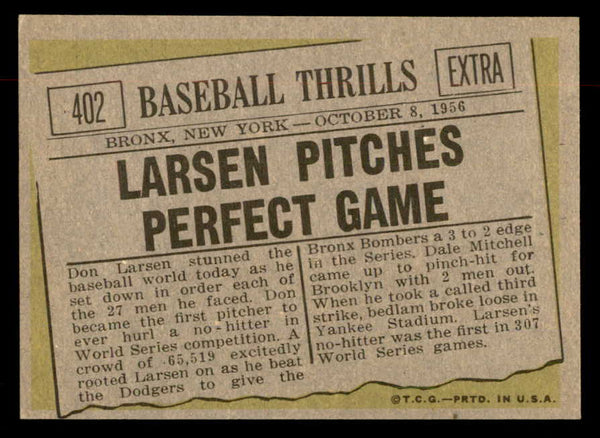 1961 Topps Baseball #402 Don Larsen IA Yankees NR-MT 552552