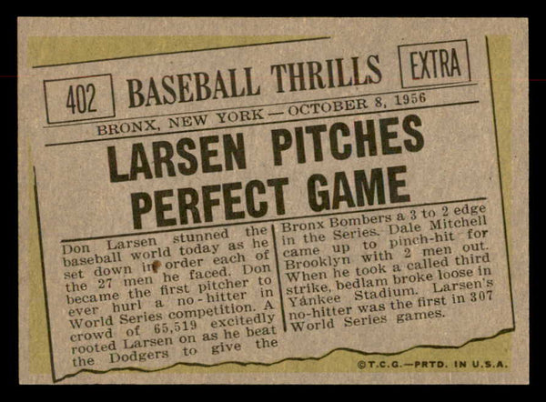 1961 Topps Baseball #402 Don Larsen IA Yankees NR-MT 552553