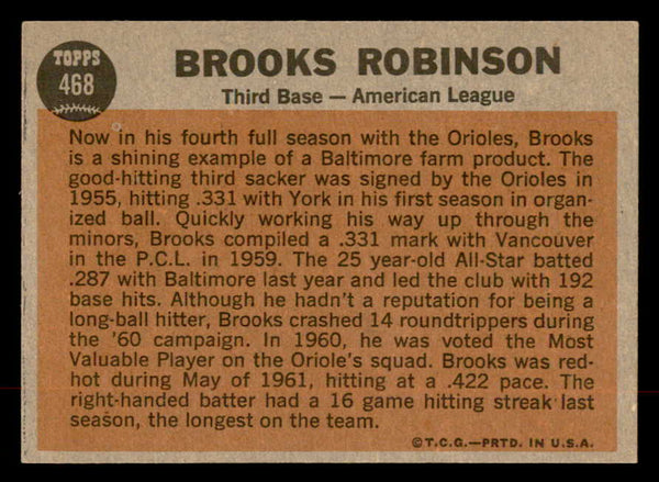 1962 Topps Baseball #468 Brooks Robinson A.S. Orioles EX-MT 552567