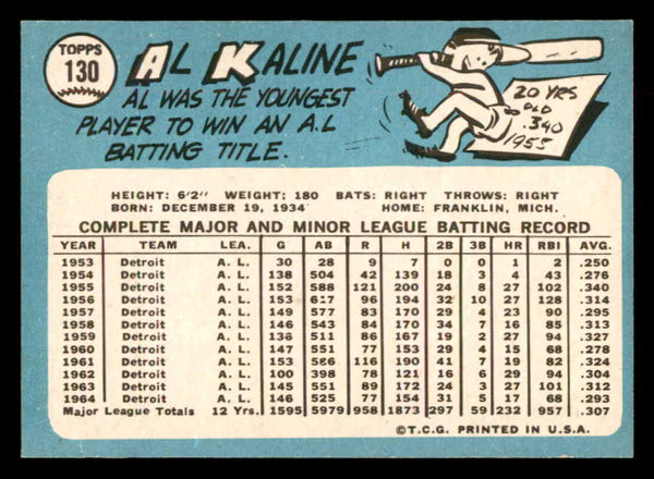 1965 Topps Baseball #130 Al Kaline Tigers EX-MT 552588