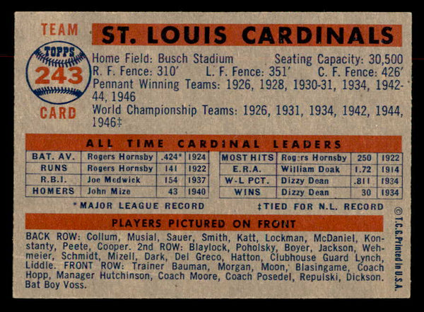 1957 Topps Baseball #243 St. Louis Cardinals Team VG-EX 552591