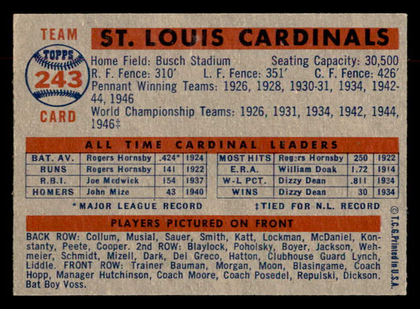 1957 Topps Baseball #243 St. Louis Cardinals Team EX-MT 552592