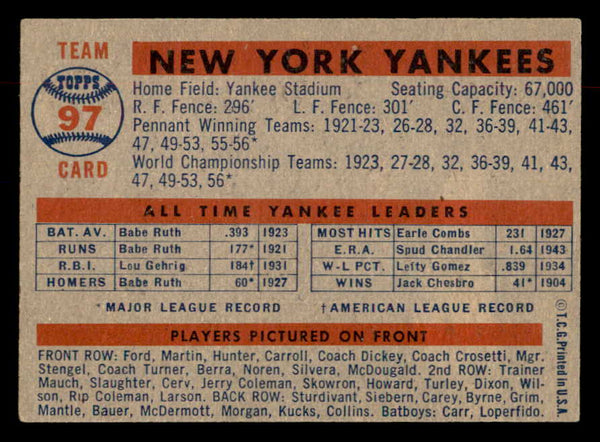 1957 Topps Baseball #097 New York Yankees Team EX-MT 552597