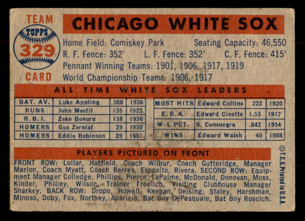 1957 Topps Baseball #329 Chicago White Sox Team VG 552604