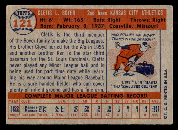 1957 Topps Baseball #121 Clete Boyer A's EX-MT 552628