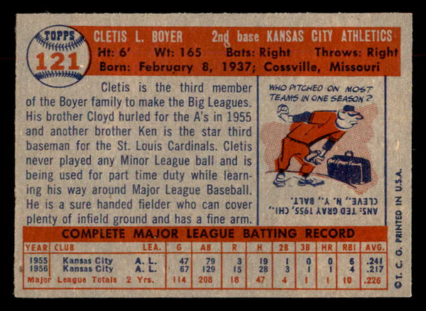 1957 Topps Baseball #121 Clete Boyer A's EX-MT 552629