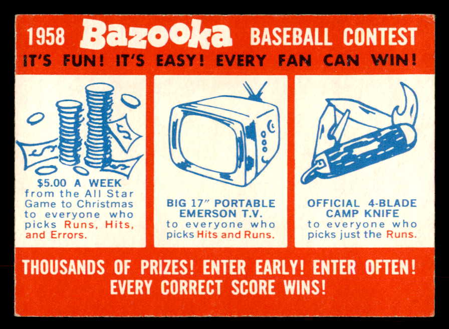 1958 Topps Baseball Contest Card EX+ 552640