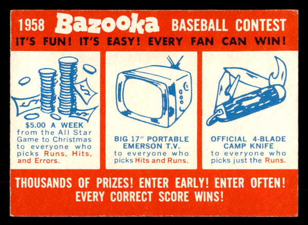 1958 Topps Baseball Contest Card EX+ 552640