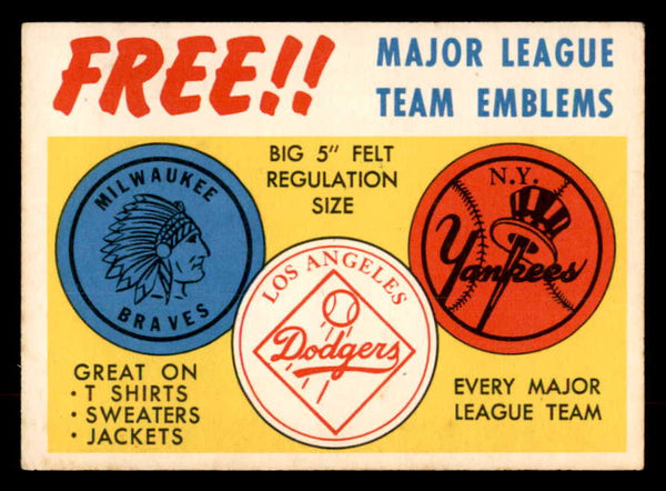 1958 Topps Baseball Felt Emblem Card EX-MT 552641
