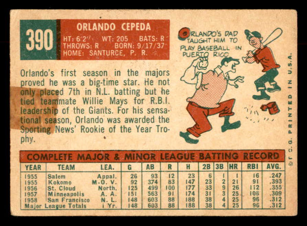 1959 Topps Baseball #390 Orlando Cepeda Giants VG 552655