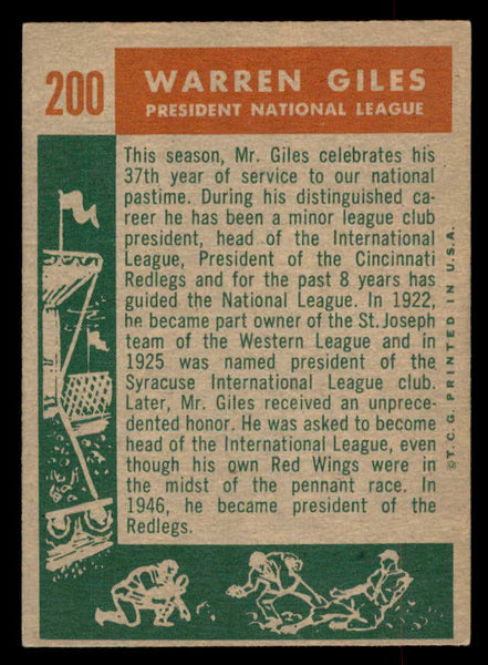 1959 Topps Baseball #200 Warren Giles President EX 552661