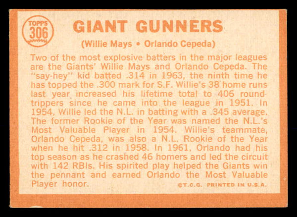 1964 Topps Baseball #306 Willie Mays Orlando Cepeda VG-EX 552713