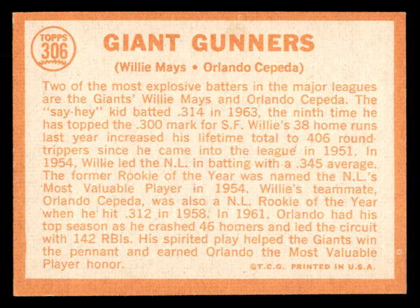 1964 Topps Baseball #306 Willie Mays Orlando Cepeda EX-MT 552714