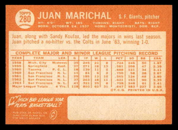 1964 Topps Baseball #280 Juan Marichal Giants NR-MT 552754