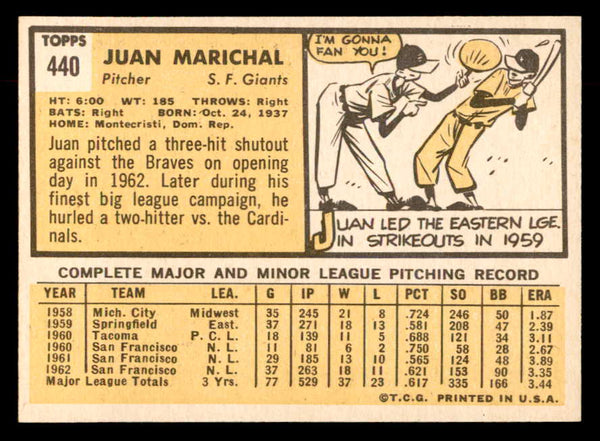1963 Topps Baseball #440 Juan Marichal Giants NR-MT 552758