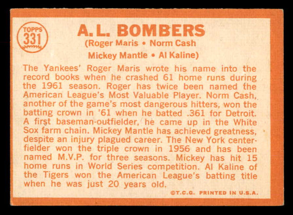 1964 Topps Baseball #331 Mickey Mantle Al Kaline Roger Maris EX 552760