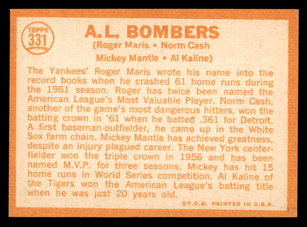 1964 Topps Baseball #331 Mickey Mantle Al Kaline Roger Maris EX-MT 552761