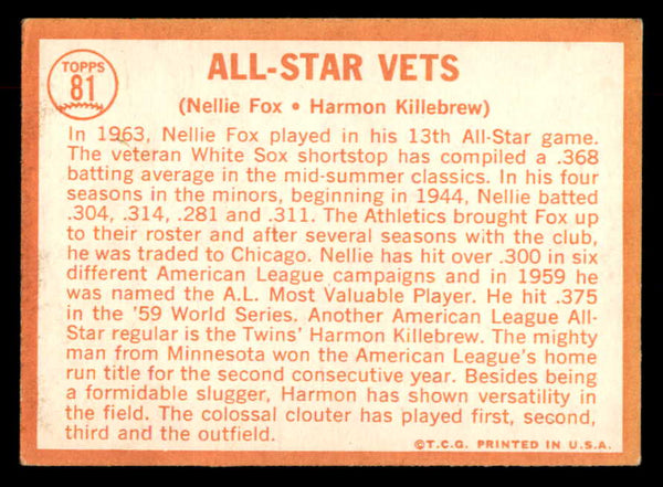 1964 Topps Baseball #081 Harmon Killebrew Nellie Fox EX+/EX-MT 552777