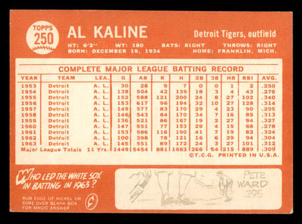 1964 Topps Baseball #250 Al Kaline Tigers EX-MT 552796