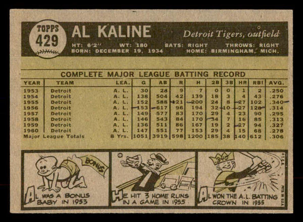 1961 Topps Baseball #429 Al Kaline Tigers EX-MT 552801