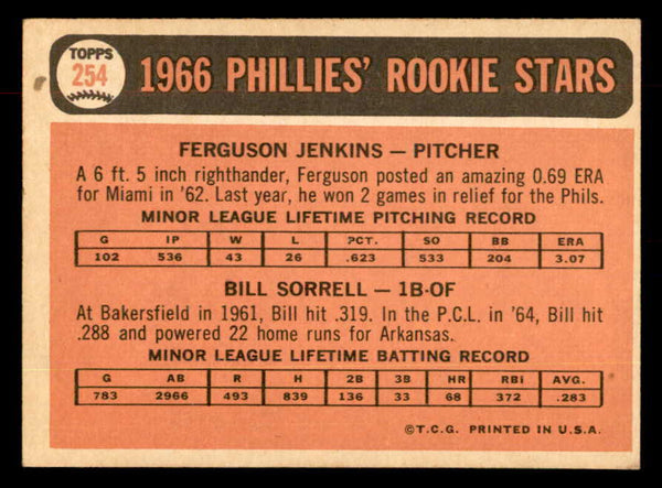 1966 Topps Baseball #254 Fergie Jenkins Phillies EX-MT 552803