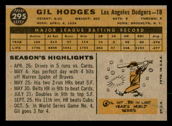 1960 Topps Baseball #295 Gil Hodges Dodgers EX-MT 552819