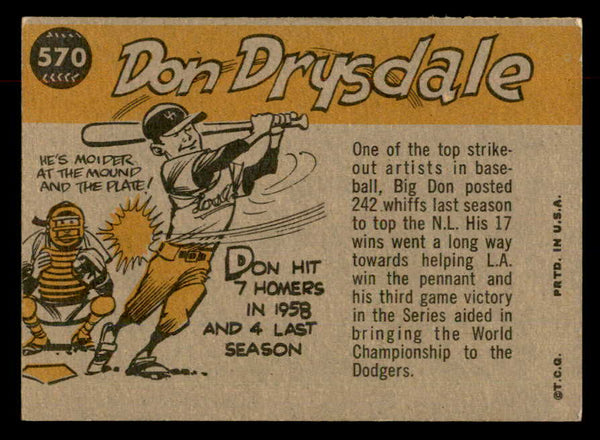 1960 Topps Baseball #570 Don Drysdale A.S. Dodgers VG-EX 552821