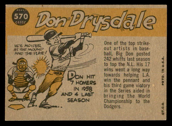 1960 Topps Baseball #570 Don Drysdale A.S. Dodgers EX-MT 552822