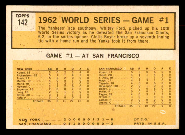 1963 Topps Baseball #142 World Series Game 1 Whitey Ford EX-MT 552849