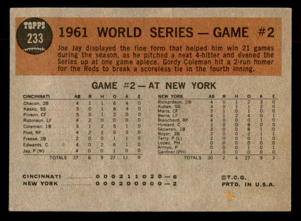 1962 Topps Baseball #233 World Series Game 2 Joe Jay EX 552909