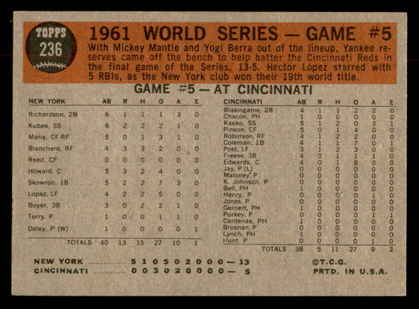1962 Topps Baseball #236 World Series Game 5 Blanchard EX-MT 552912