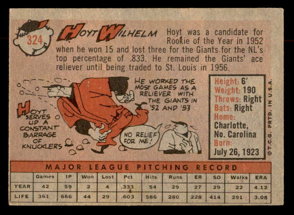 1958 Topps Baseball #324 Hoyt Wilhelm Indians EX 552966